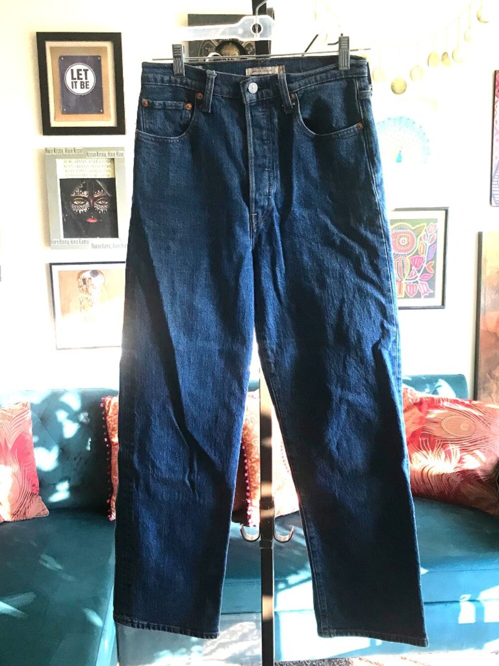 LEVI'S size 29 Stretch Denim High Waist Ribcage Straight Button Fly Jeans Big E